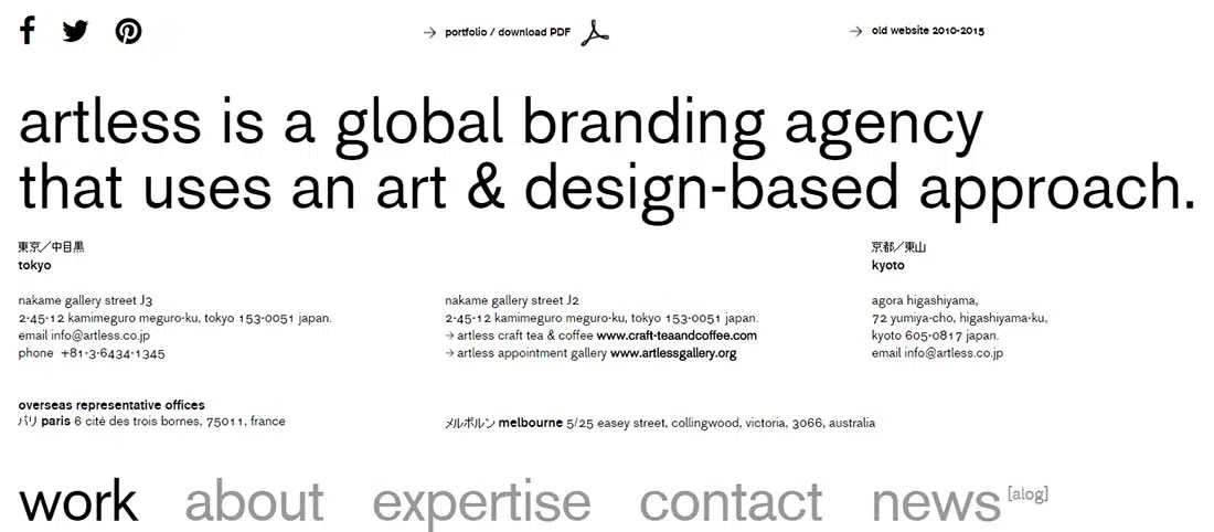 artless Inc. Typography websites