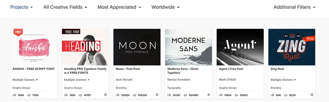 Most appreciated projects on Behance