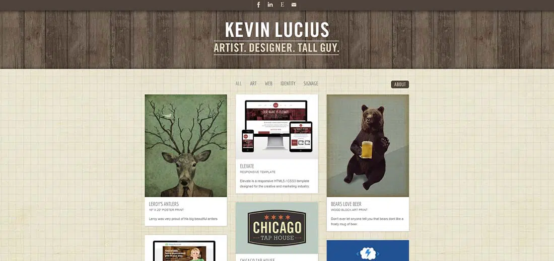 The Work of Kevin Lucius - Artist and Designer websites with earthy tones