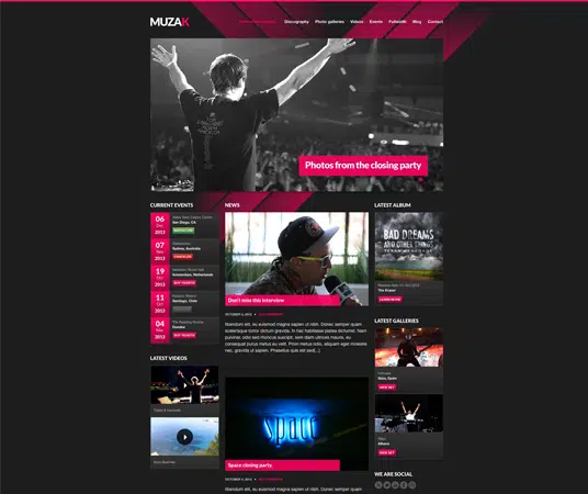 Muzak Nightlife Website Templates