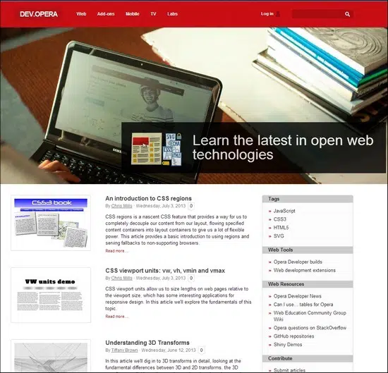 Opera Dev online web design courses tutorials