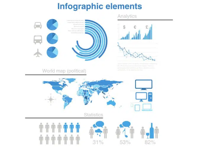 Analytics, World Map & Statistics Elements