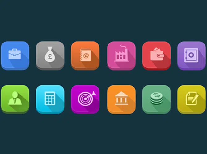 Long Shadow Business Icons Free PSD