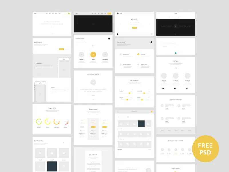 One page website wireframes