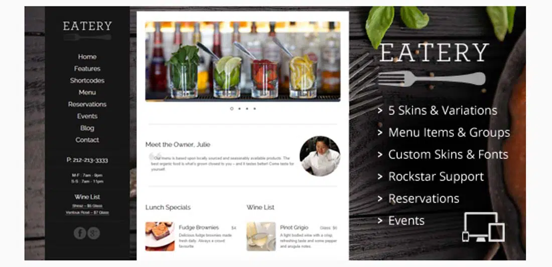 Eatery Food and Restaurant Website Templates