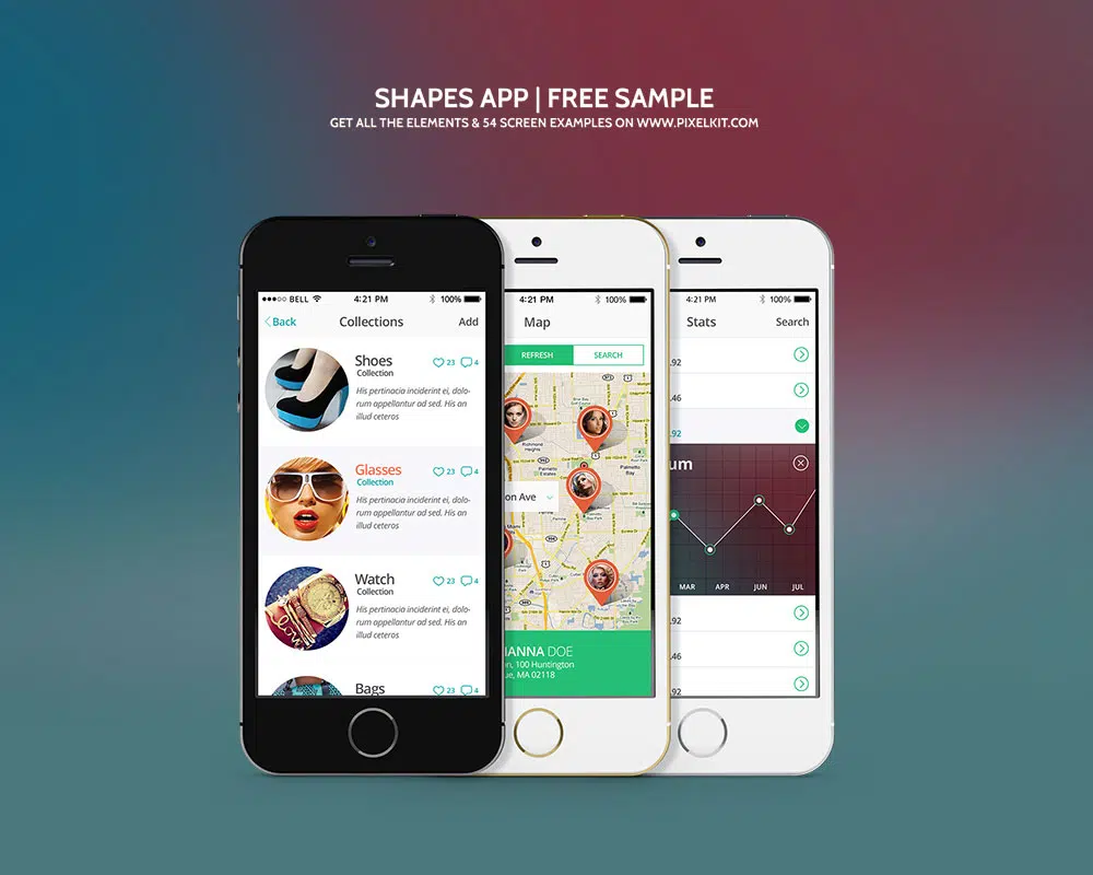 Shapes Mobile UI Kit Free PSD