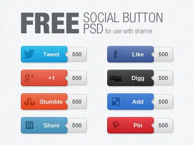 Social Buttons with Counters Free PSD