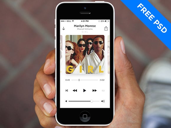Minimal music player for iOS7 free psd app templates