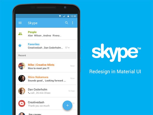 Skype app concept with Material UI Free App Design Templates
