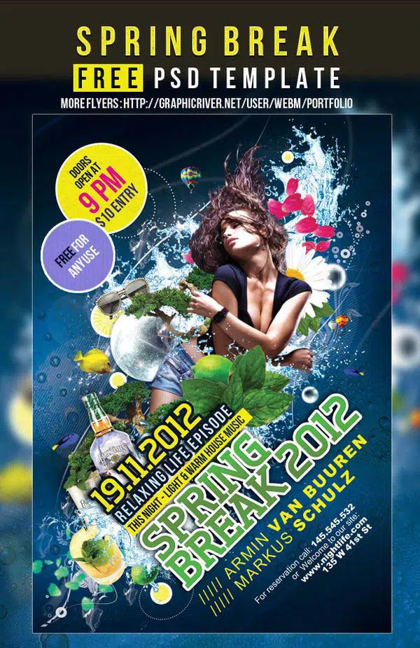 Spring Break - Free Party Flyer Poster PSD