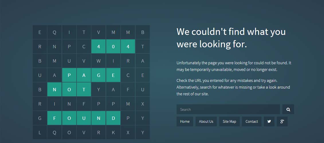 Wordsearch - Responsive 404 Error Pack 404 Page Templates