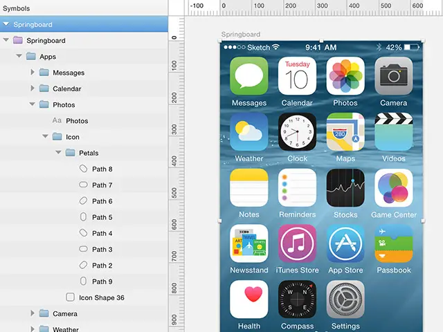 iOS8 UI kit for Sketch free psd app templates