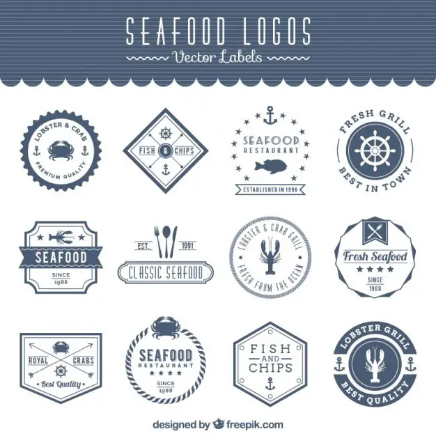Seafood logos Free Vector Badges
