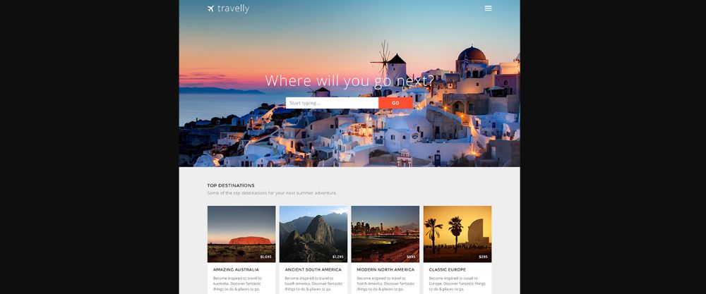 Travelly - free travel website PSD template