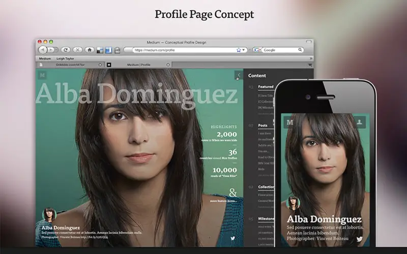 Medium Profile Concept Web App Designs
