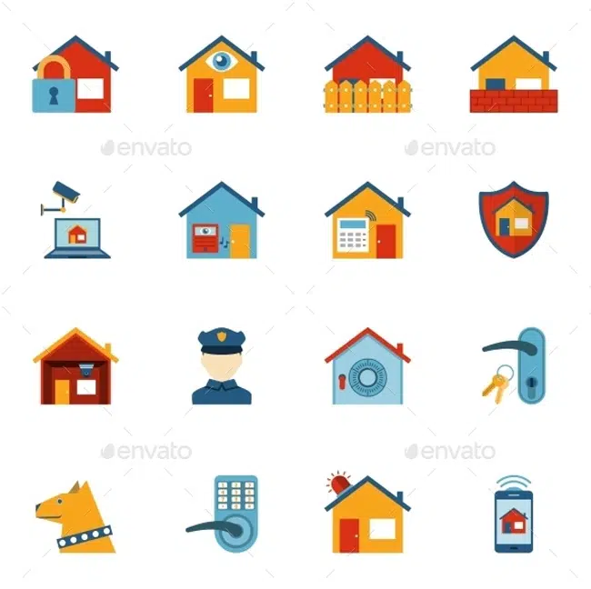 Smart Security System Flat Icons Set