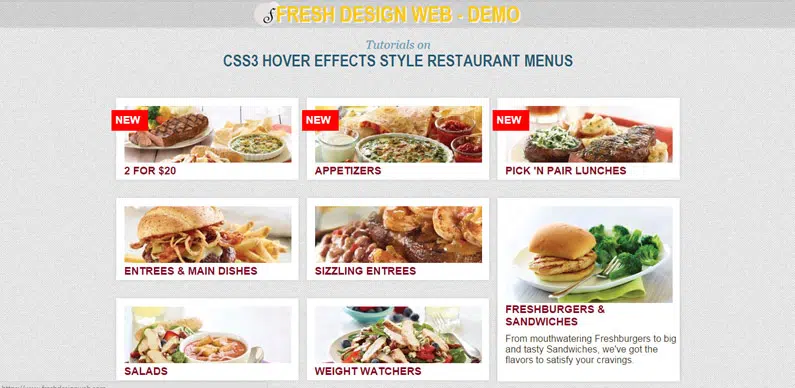 CSS3 Hover Effects Style Restaurant Menus