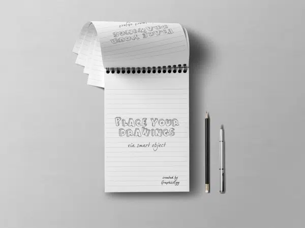 7 Notepad with Pen and Pencil Mockup