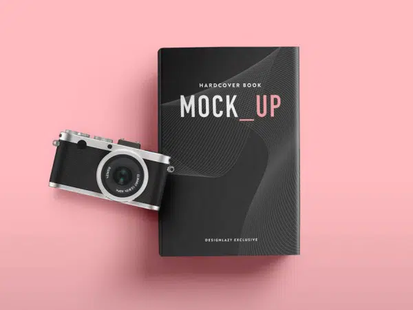 8 Hardcover Book with Camera Mockup