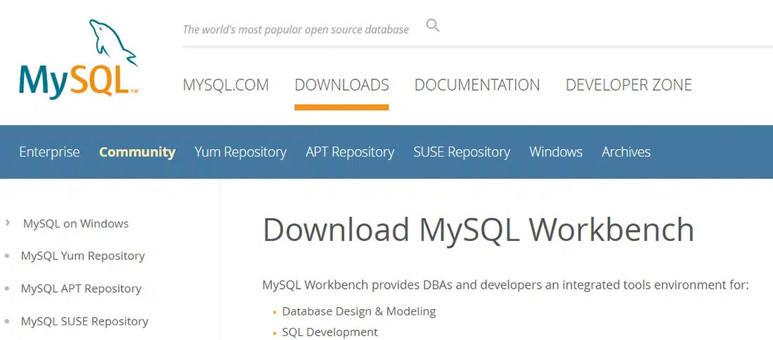 MySQL __ Download MySQL Workbench
