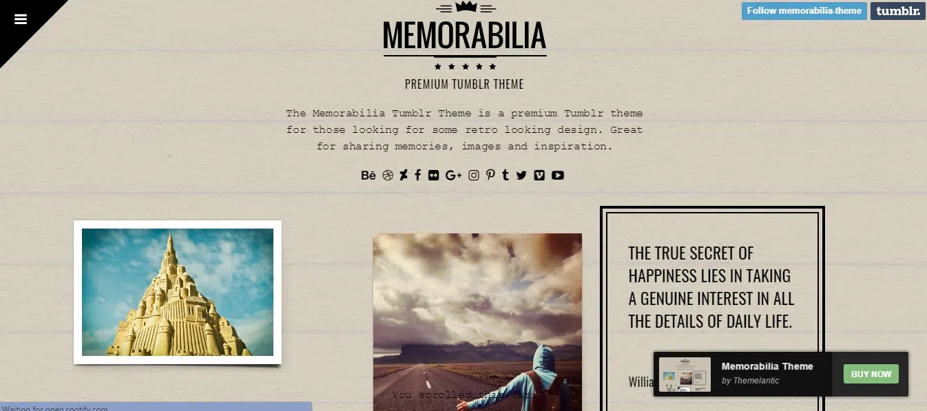 Memorabilia Tumblr Theme blog website templates