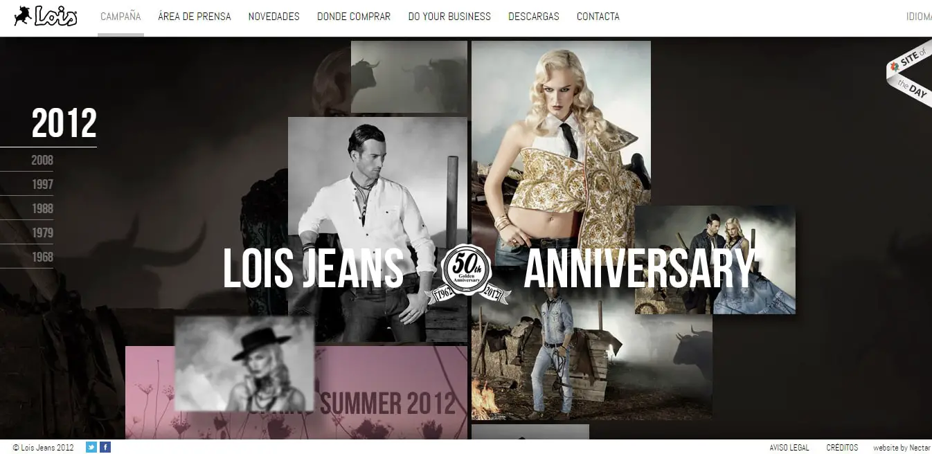 Lois Jeans 50th Anniversary timeline designs