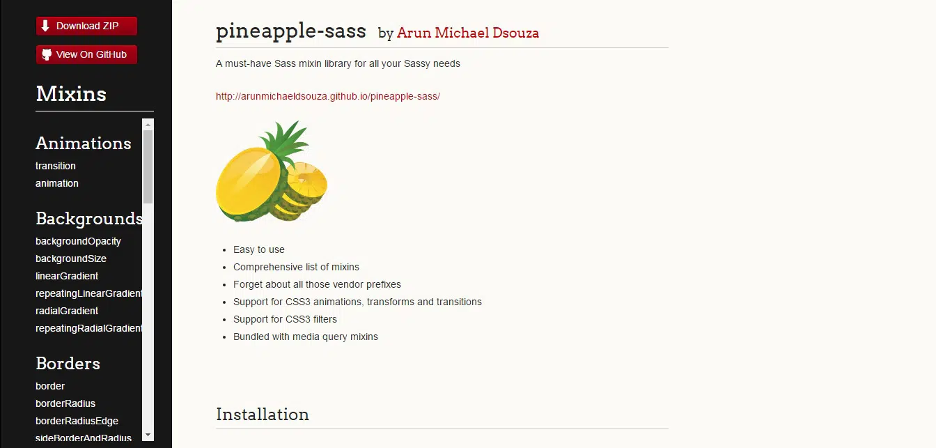 Pineapple sass Mixins Libraries