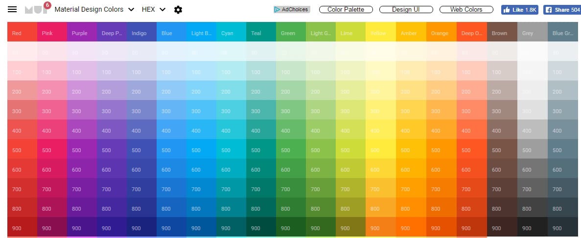 Material Design Colors, Material Colors, Color Palette | Material UI