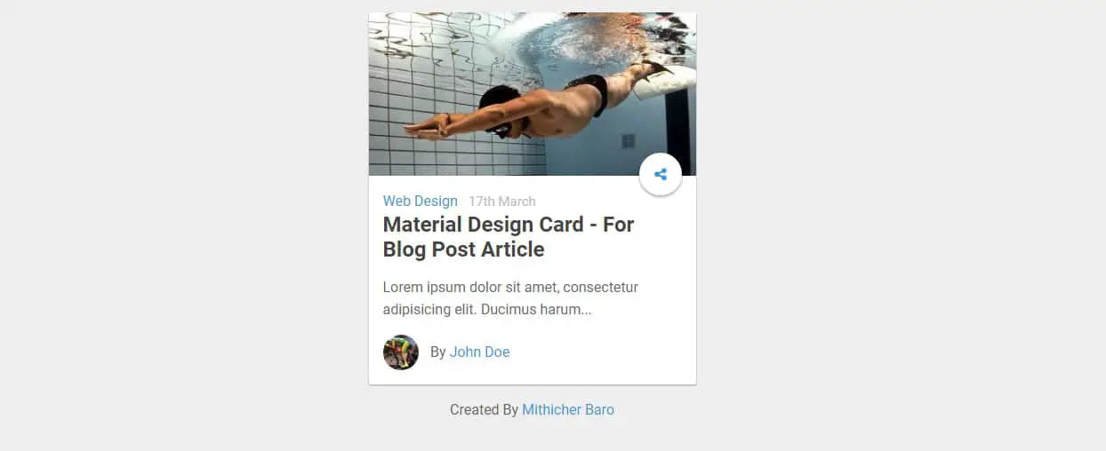 Material Design Card For Blog Post Article