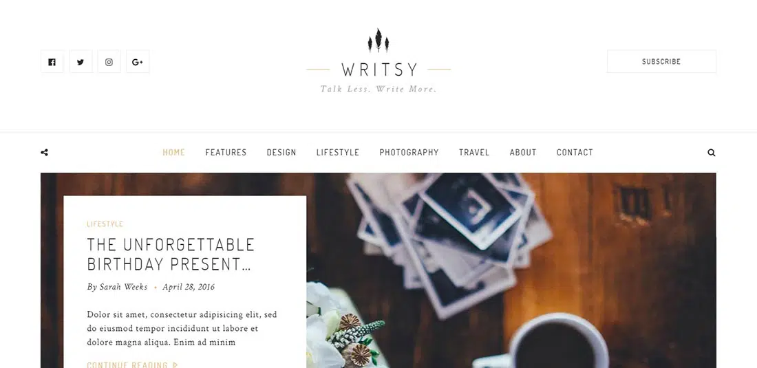 Writsy - A Clean & Faded Vintage WordPress Theme