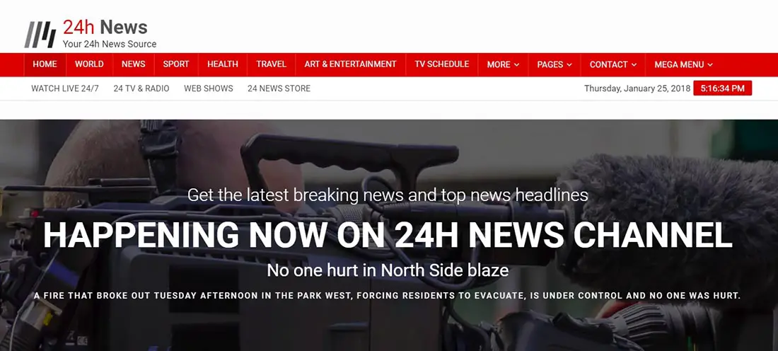 24h News - Broadcast News TV Channel and News Template