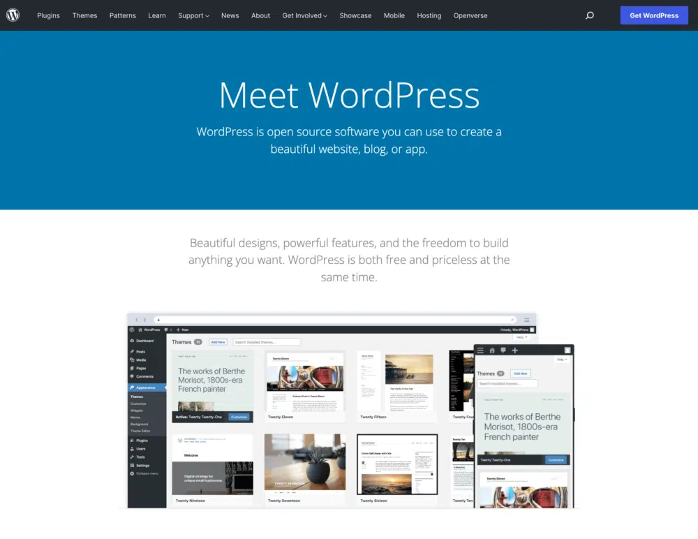 WordPress.org homepage screenshot