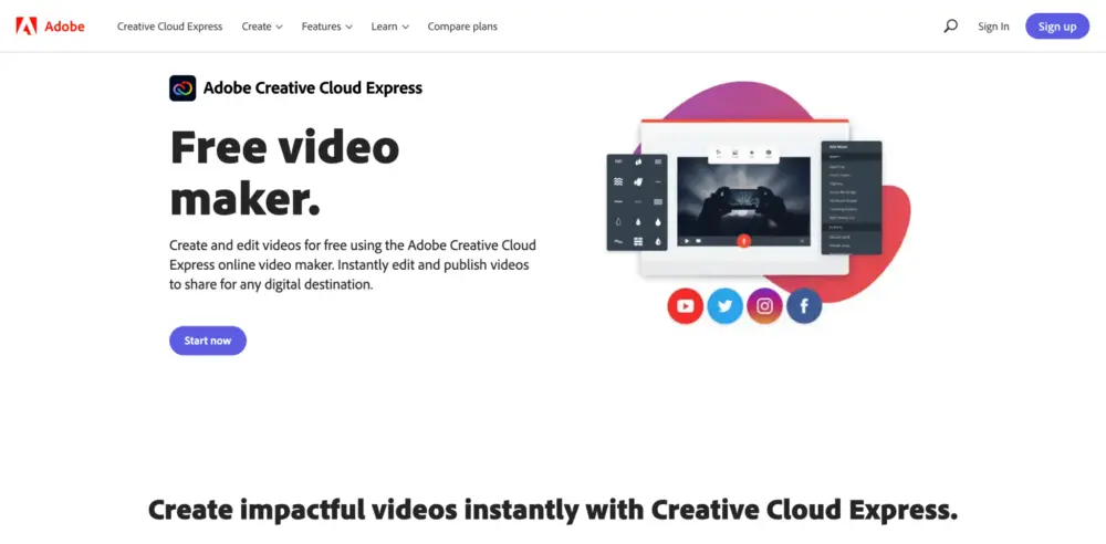 Adobe Free Video Maker Page