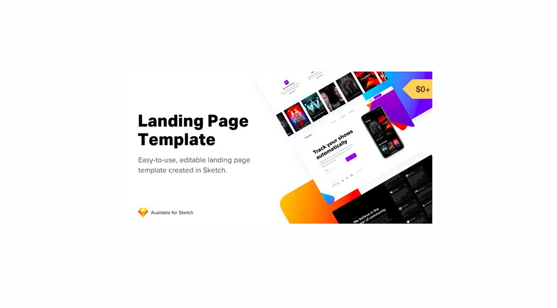 2 ShowTrackr- Free landing template for Sketch