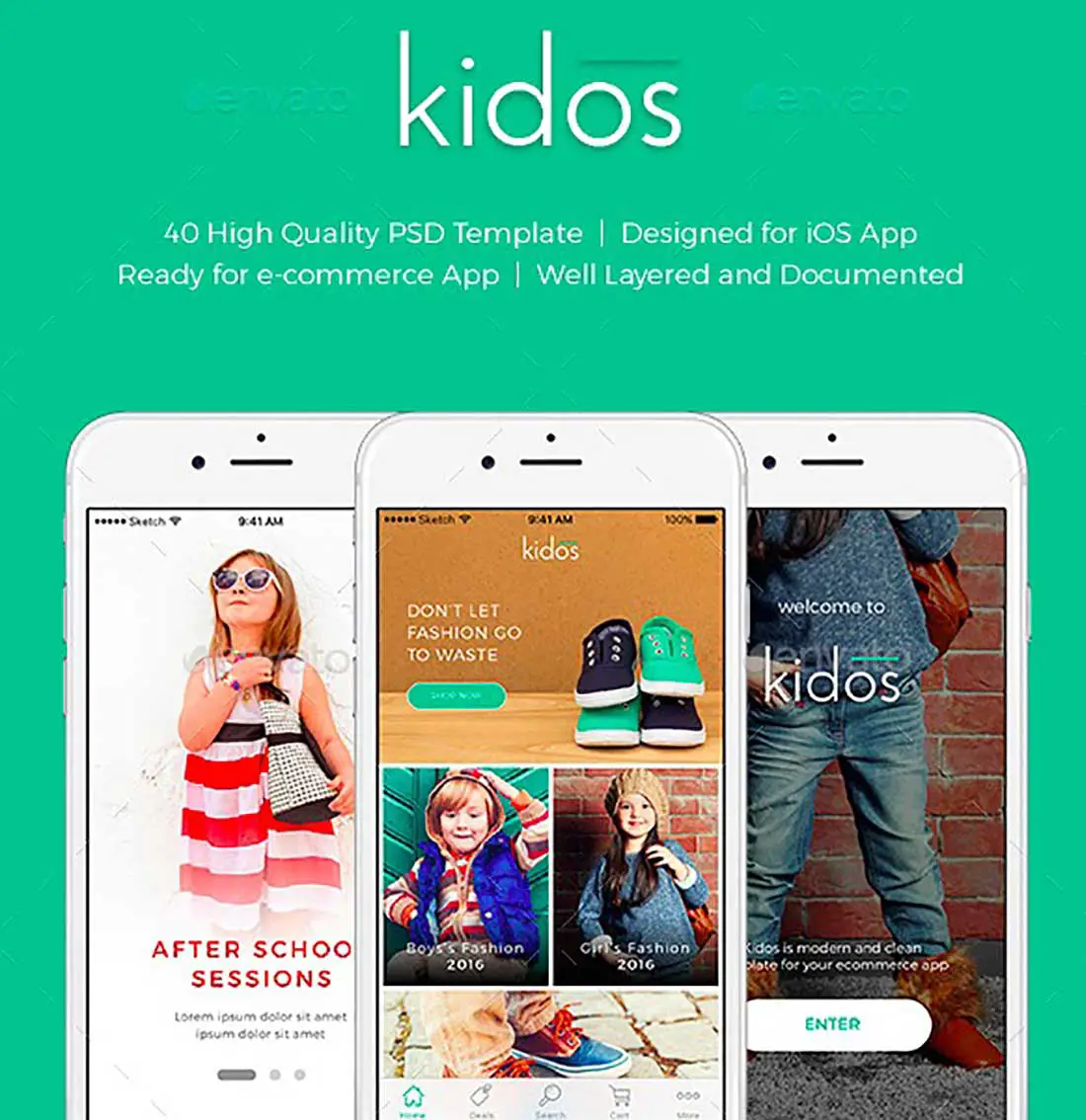 10 Kidos - Kids Clothing iOS UI Kit PSD
