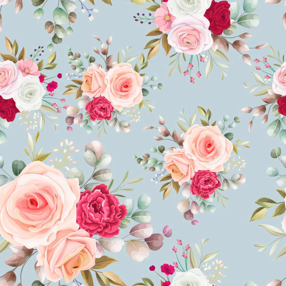 Beautiful Flower and Leaves Seamless Retro Pattern
