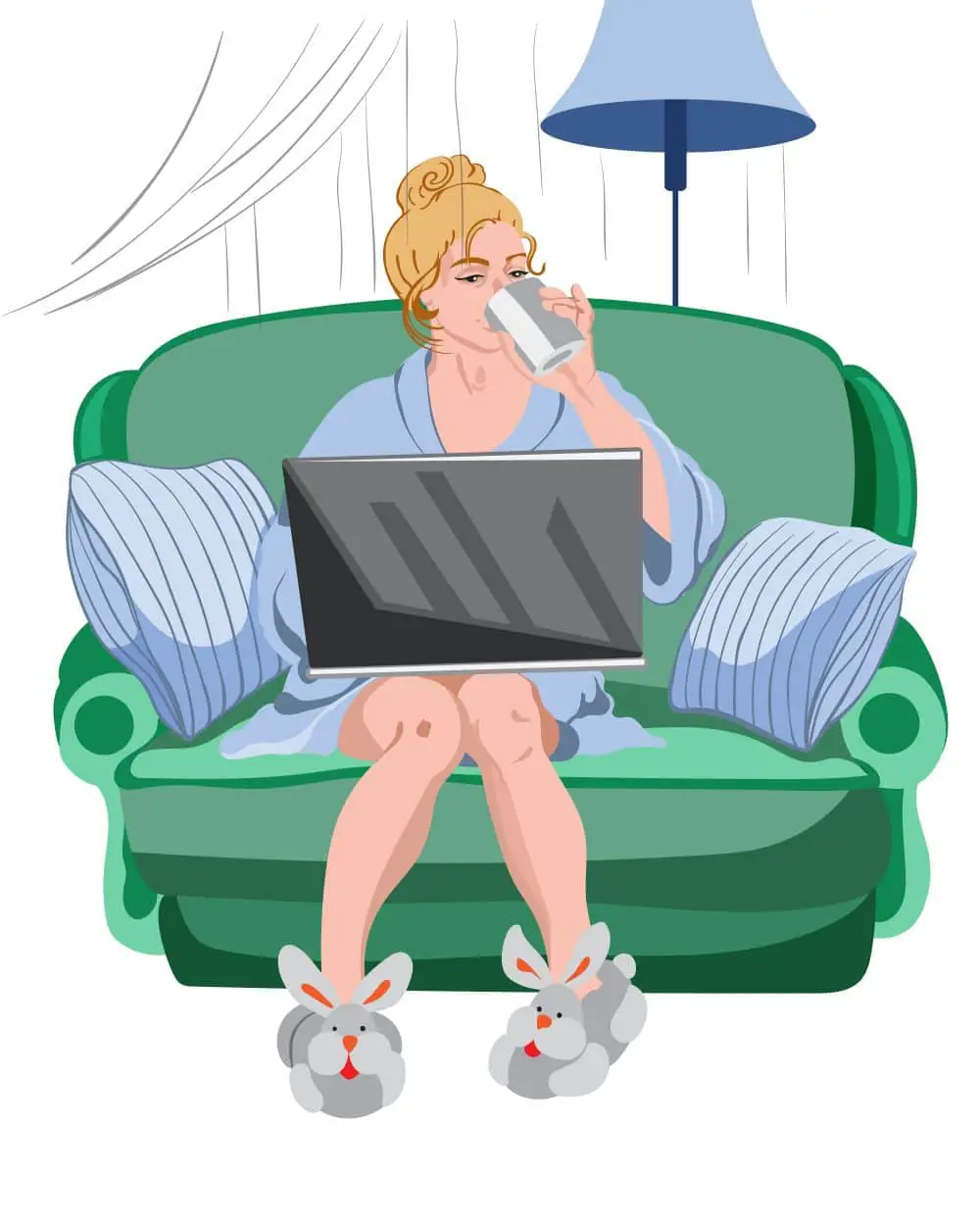 Relaxed woman working from home illustration