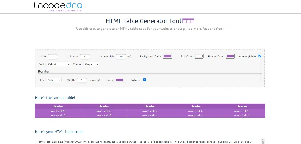 Best Free Online Table Maker Tools: EncodeDNA