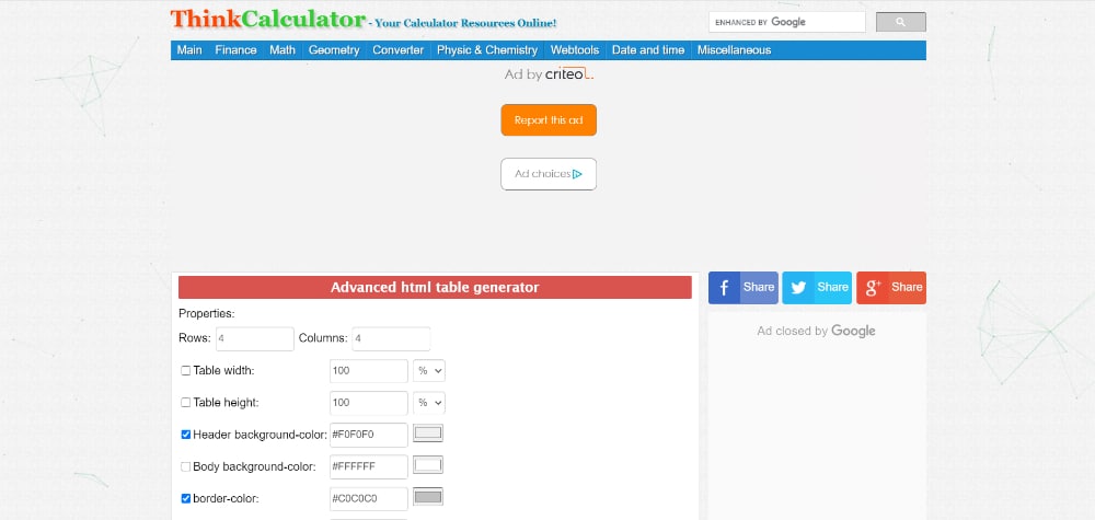 Best Free Online Table Maker Tools: Think Calculator