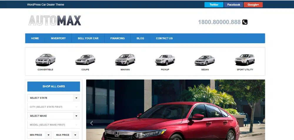Amazing WordPress Themes for Car Dealers: AutoMax