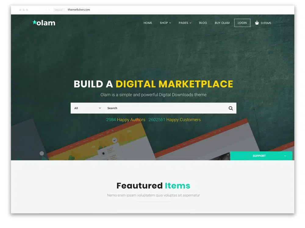 WordPress themes for selling digital products: Olam