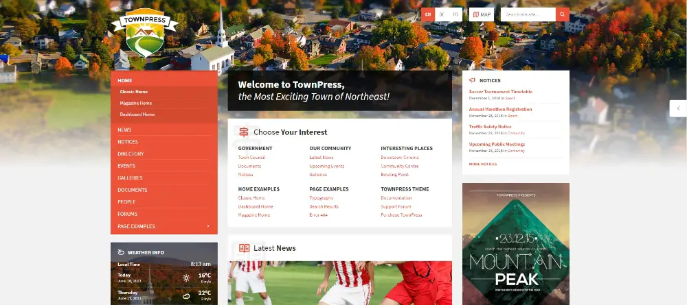 14 WordPress Themes For Government Portals: TownPress