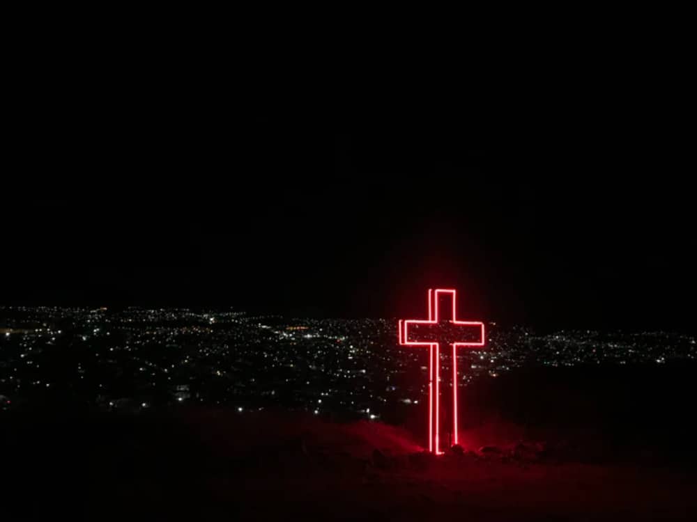 Free Church Backgrounds for Designers: Neon Cross on Ground