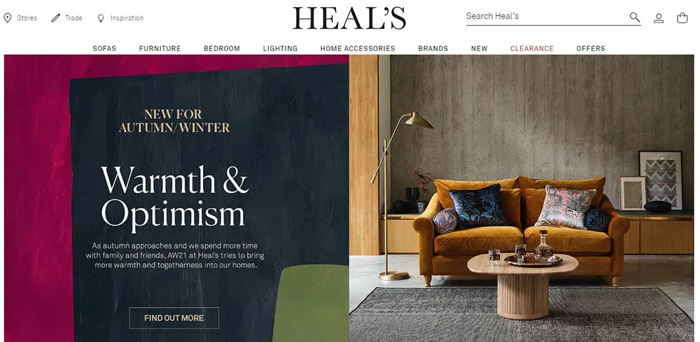 Furniture Website Example: www.heals.com