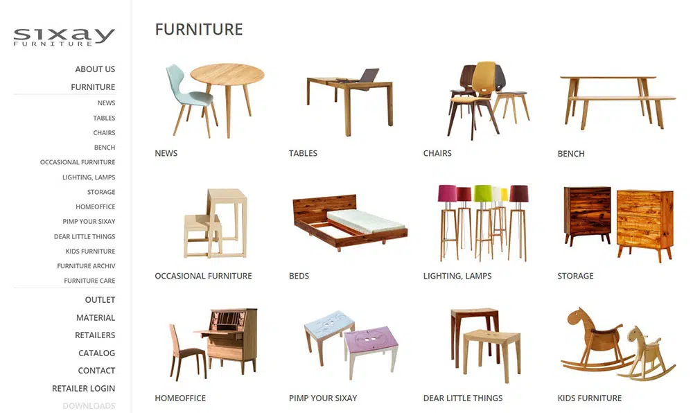Furniture Website Example: www.sixay.com/en/furniture
