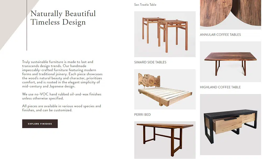 Design Tips For Creating Furniture Websites: Furniture Website Example NewYorkHeartWoods.com
