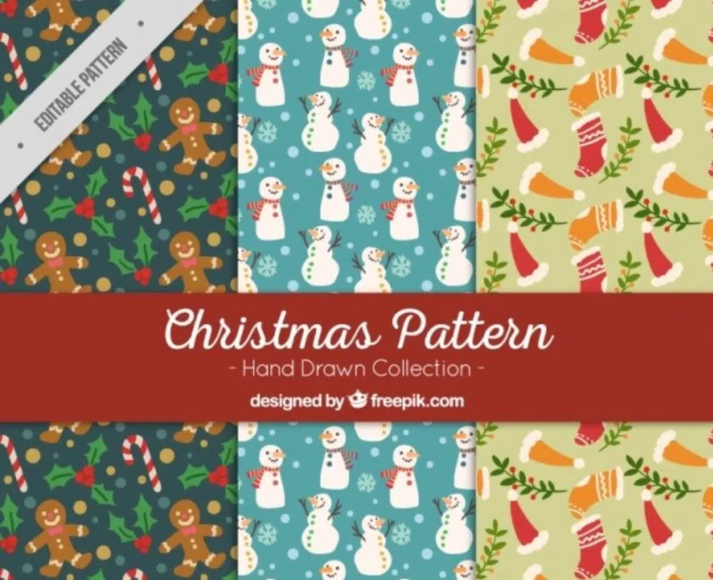 Best Free Christmas Design Assets for Designers: Hand Drawn Christmas Pattern Backgrounds