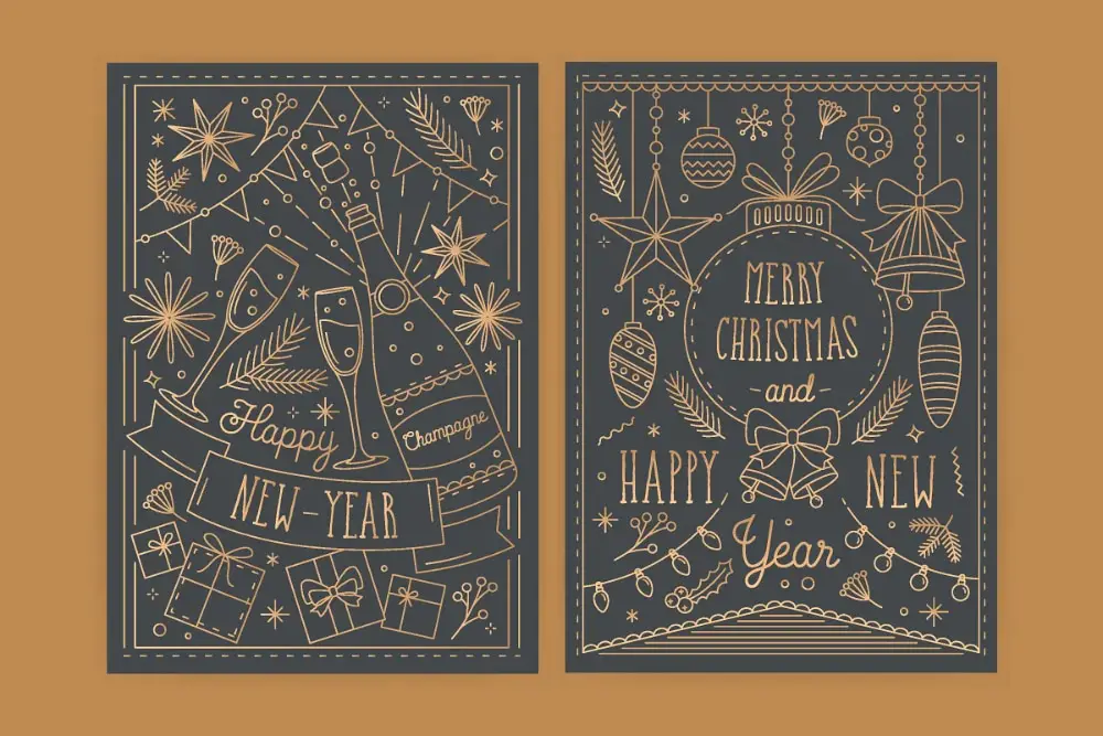 Creative Postcard Templates for the Holiday Season: Line Art Postcards