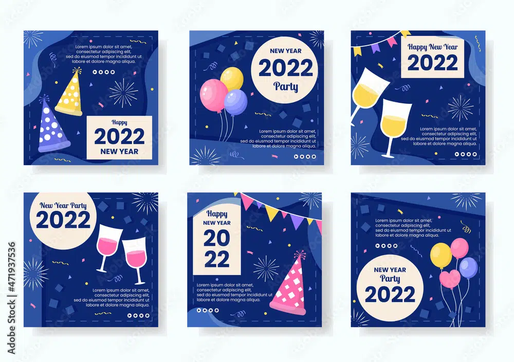 17. Adobe: Happy New Year Post Set with Flat Illustrations
