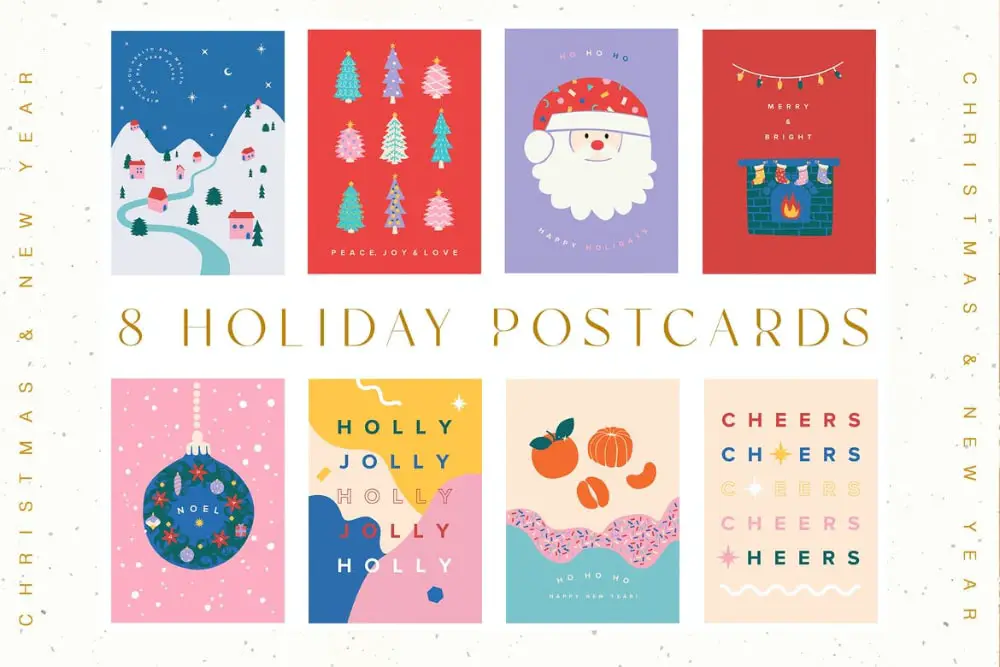 Creative Postcard Templates for the Holiday Season: Happy Holidays Greetings Card Set